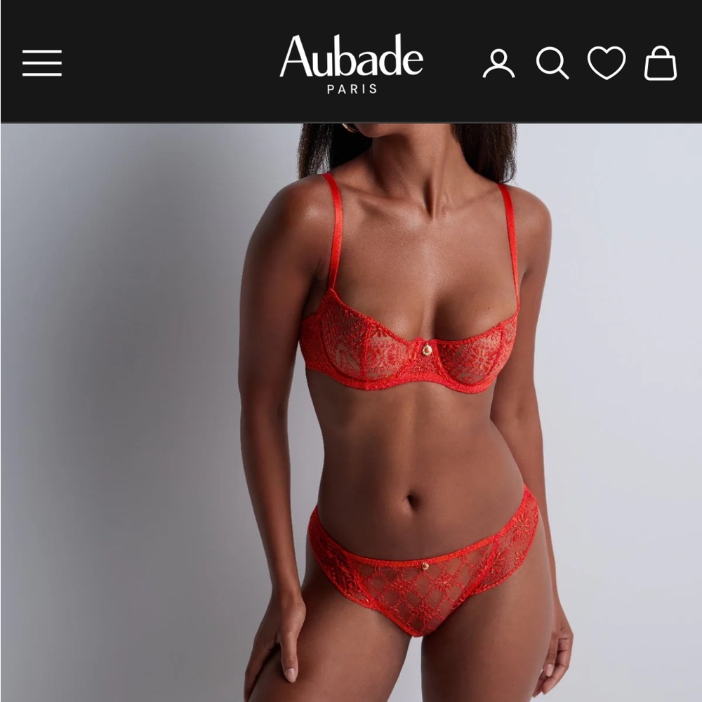 Aubade Fiery Red Lace Bra and Panty Set